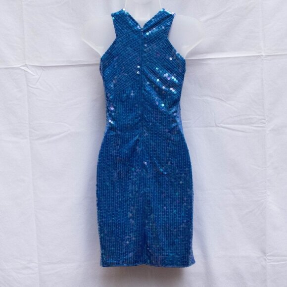 Niteline Cocktail Dress 6 Blue Sequin Luxe Evening Disco Party Glamour Bodycone - Picture 11 of 13